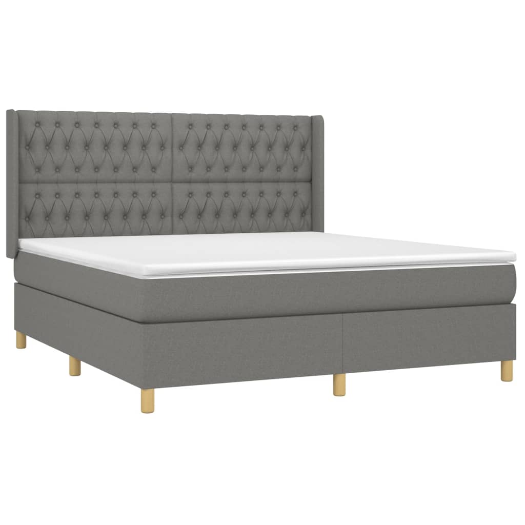vidaXL Κρεβάτι Boxspring με Στρώμα Σκούρο Γκρι 180x200 εκ Υφασμάτιν