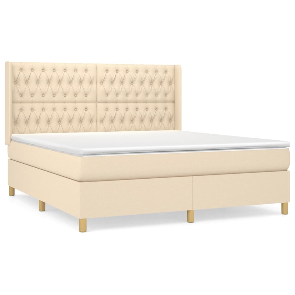 vidaXL Κρεβάτι Boxspring με Στρώμα Κρεμ 180x200 εκ. Υφασμάτινο