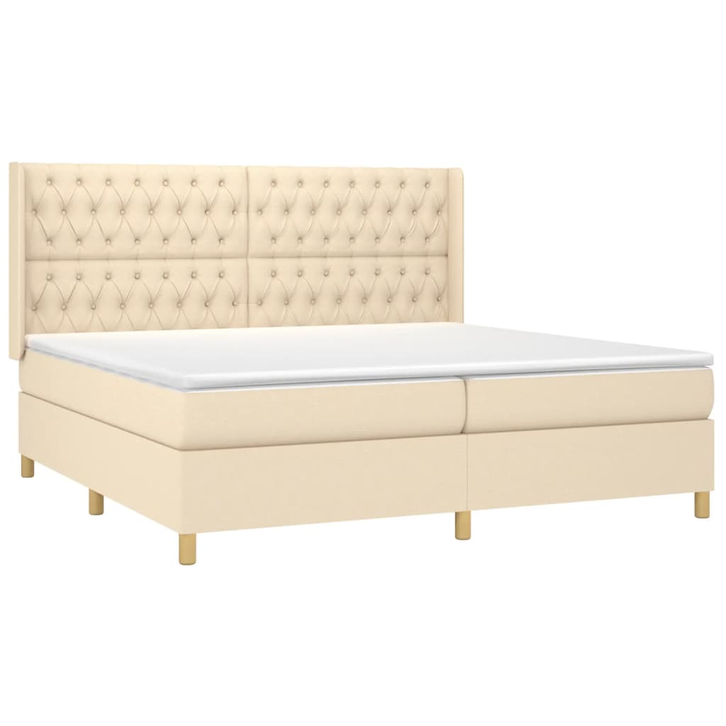vidaXL Κρεβάτι Boxspring με Στρώμα Κρεμ 200x200 εκ. Υφασμάτινο