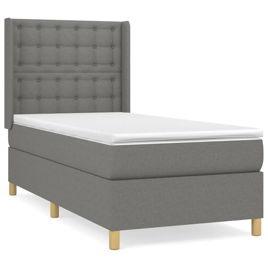 vidaXL Κρεβάτι Boxspring με Στρώμα Σκούρο Γκρι 90x190 εκ. Υφασμάτινο