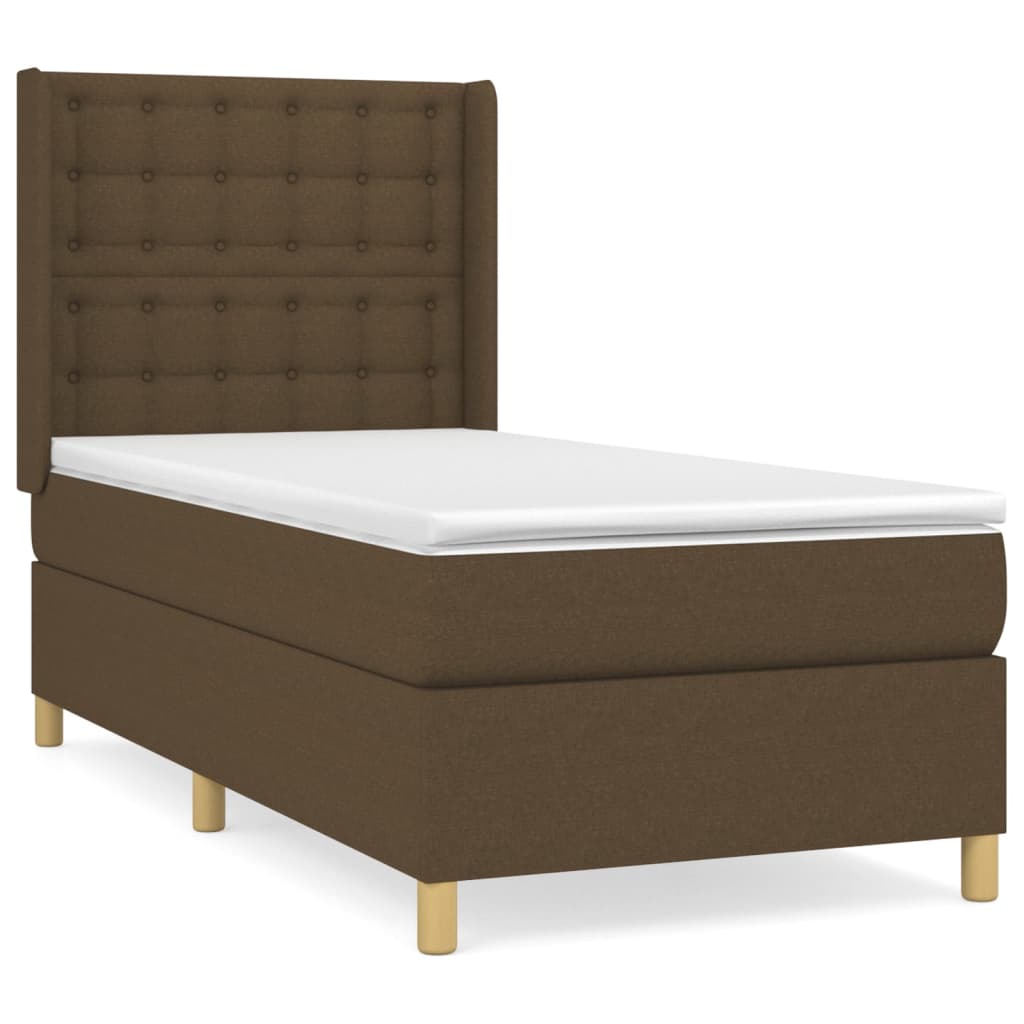 vidaXL Κρεβάτι Boxspring με Στρώμα Σκούρο Καφέ 90x190 εκ. Υφασμάτινο