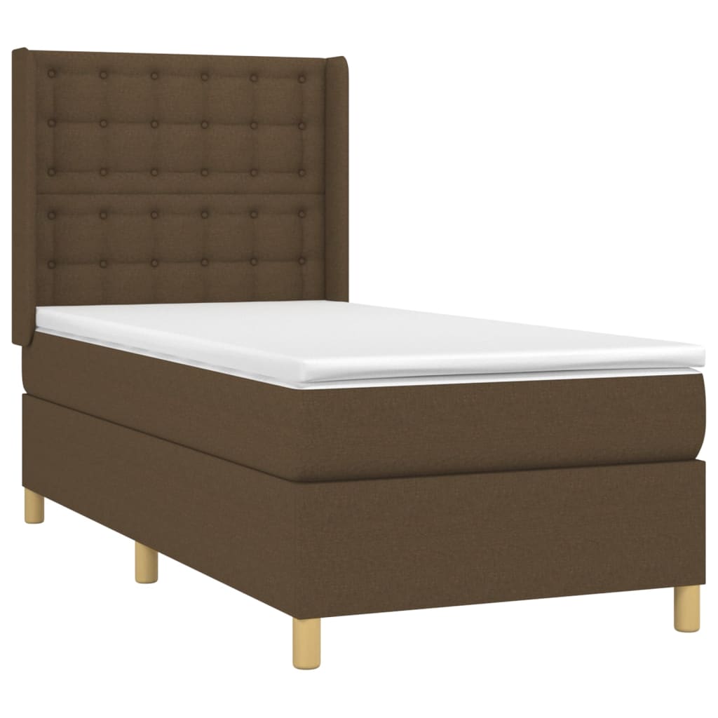 vidaXL Κρεβάτι Boxspring με Στρώμα Σκούρο Καφέ 90x190 εκ. Υφασμάτινο