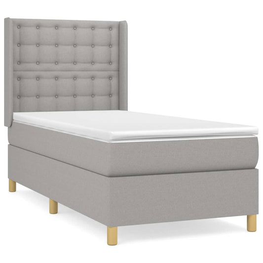 vidaXL Κρεβάτι Boxspring με Στρώμα Ανοιχτό Γκρι 90x200 εκ. Υφασμάτινο