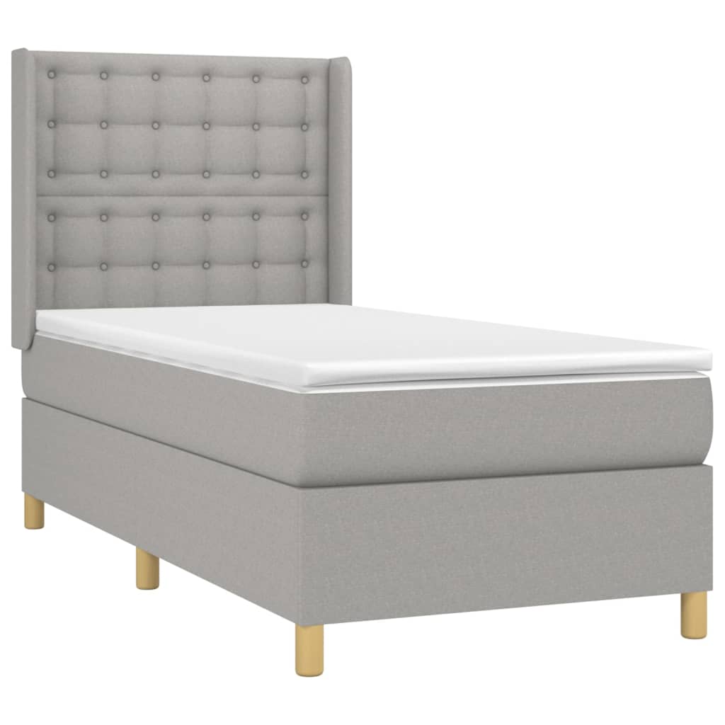 vidaXL Κρεβάτι Boxspring με Στρώμα Ανοιχτό Γκρι 90x200 εκ. Υφασμάτινο