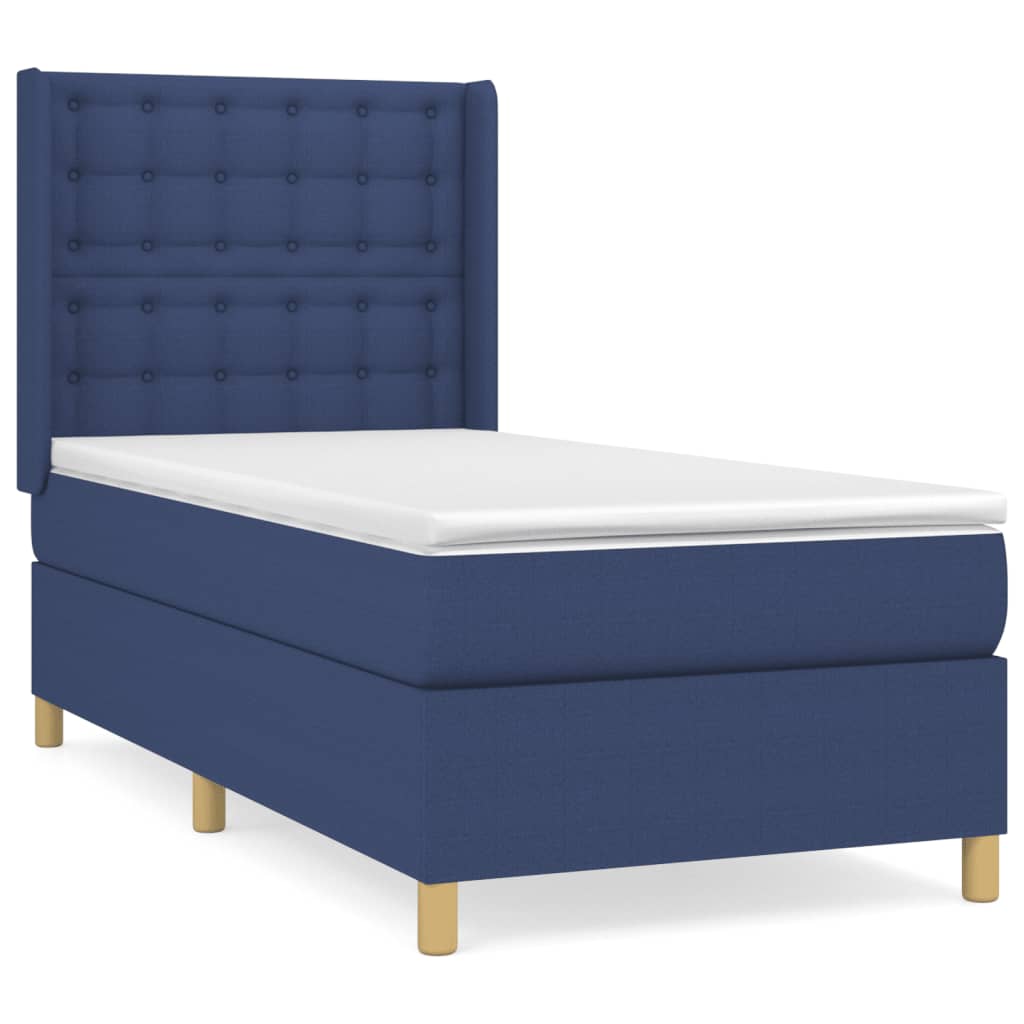 vidaXL Κρεβάτι Boxspring με Στρώμα Μπλε 90x200 εκ.Υφασμάτινο