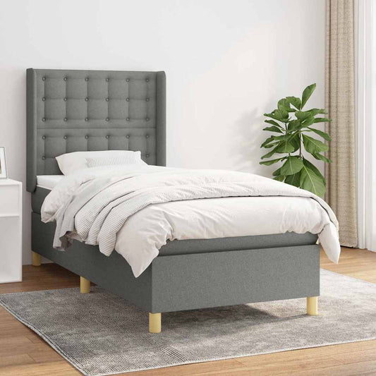 vidaXL Κρεβάτι Boxspring με Στρώμα Σκούρο Γκρι 100x200 εκ. Υφασμάτινο