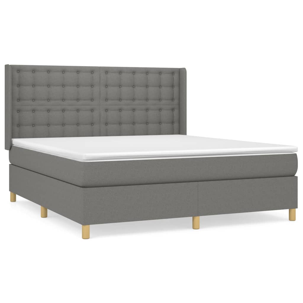 vidaXL Κρεβάτι Boxspring με Στρώμα Σκούρο Γκρι 180x200 εκ Υφασμάτιν