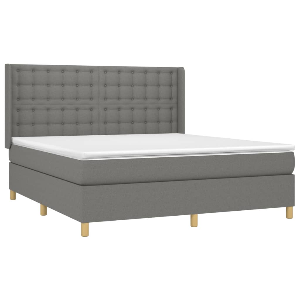 vidaXL Κρεβάτι Boxspring με Στρώμα Σκούρο Γκρι 180x200 εκ Υφασμάτιν