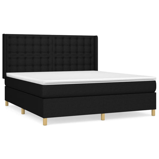 vidaXL Κρεβάτι Boxspring με Στρώμα Μαύρο 180x200 εκ. Υφασμάτινο