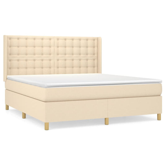 vidaXL Κρεβάτι Boxspring με Στρώμα Κρεμ 180x200 εκ. Υφασμάτινο