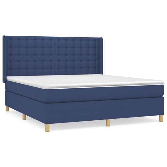 vidaXL Κρεβάτι Boxspring με Στρώμα Μπλε 180x200 εκ. Υφασμάτινο