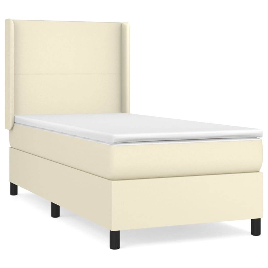 vidaXL Κρεβάτι Boxspring με Στρώμα Κρεμ 90x190 εκ. από Συνθετικό Δέρμα