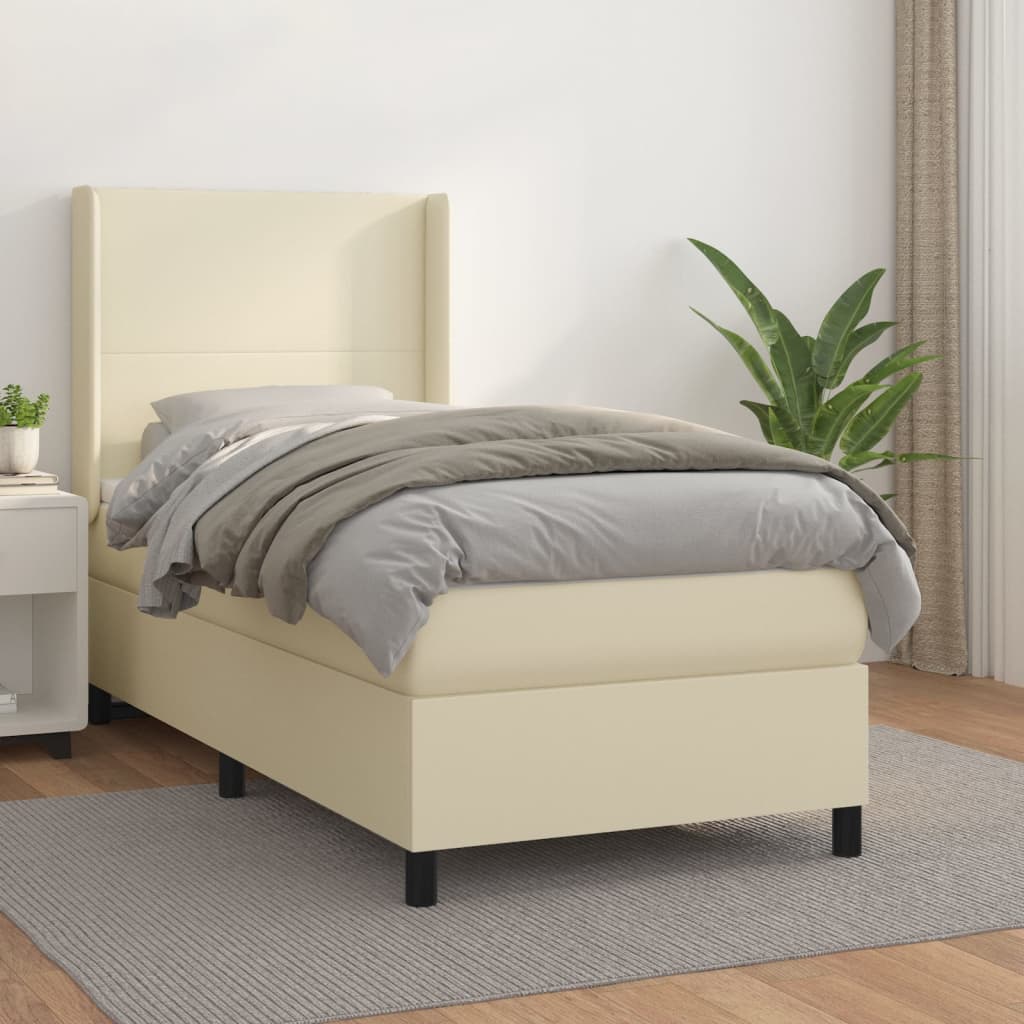 vidaXL Κρεβάτι Boxspring με Στρώμα Κρεμ 90x200 εκ. από Συνθετικό Δέρμα