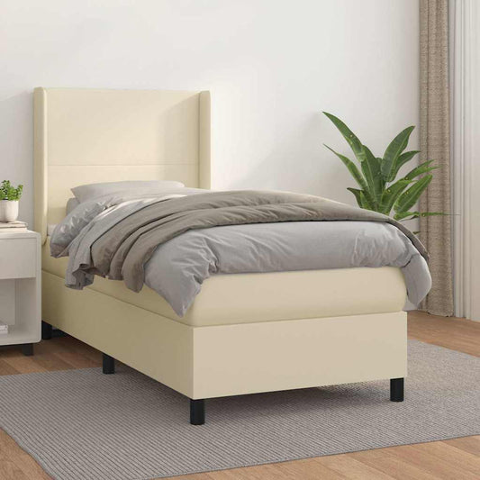 vidaXL Κρεβάτι Boxspring με Στρώμα Κρεμ 100x200εκ. από Συνθετικό Δέρμα