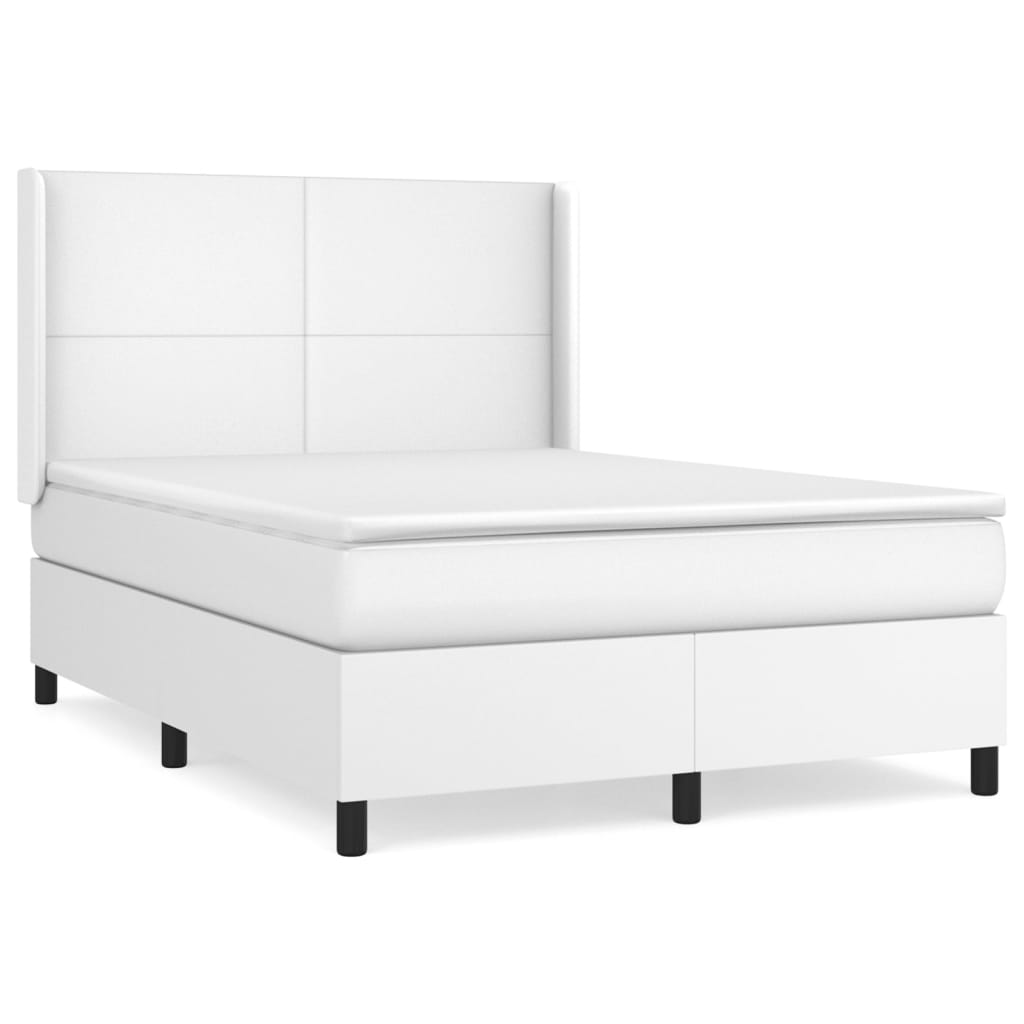vidaXL Κρεβάτι Boxspring με Στρώμα Λευκό 140x190εκ.από Συνθετικό Δέρμα