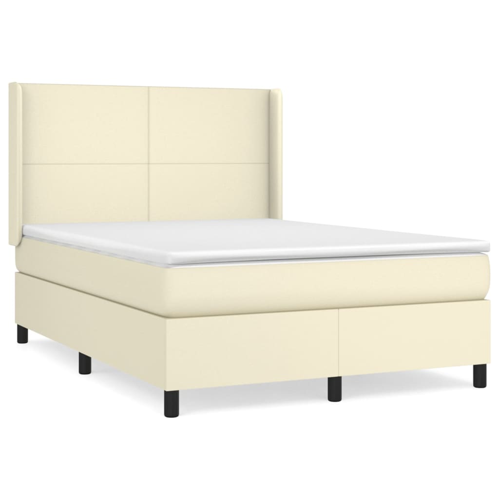 vidaXL Κρεβάτι Boxspring με Στρώμα Κρεμ 140x190εκ. από Συνθετικό Δέρμα