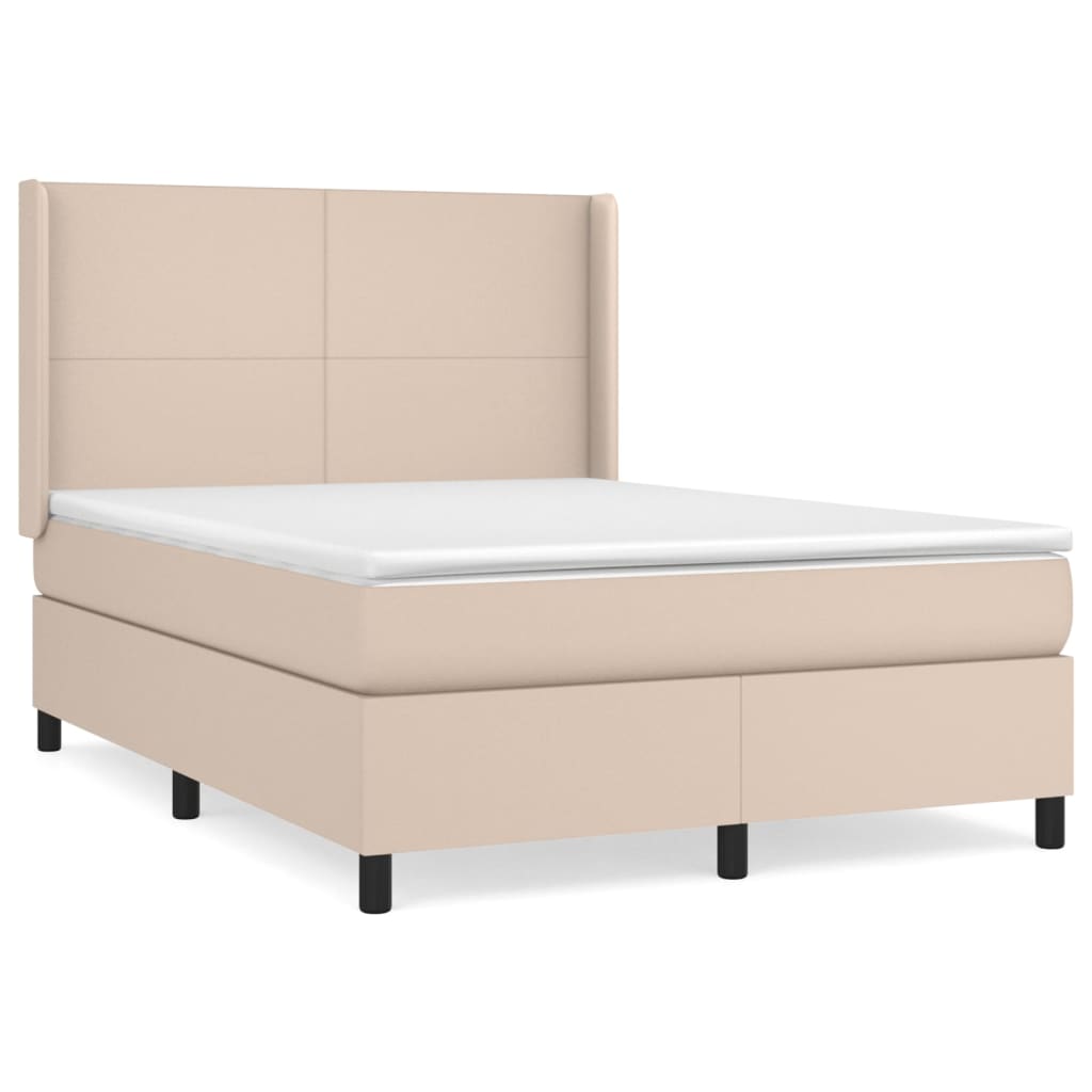 vidaXL Κρεβάτι Boxspring με Στρώμα Καπουτσίνο 140x190εκ.από Συνθ.Δέρμα