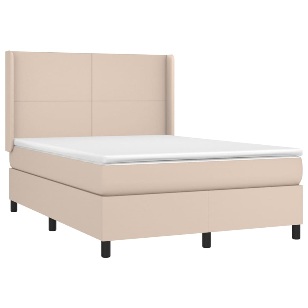 vidaXL Κρεβάτι Boxspring με Στρώμα Καπουτσίνο 140x190εκ.από Συνθ.Δέρμα