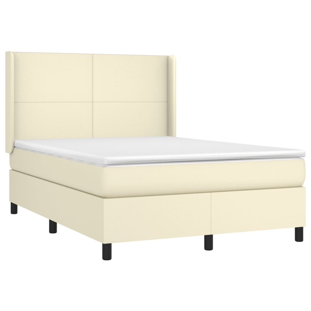 vidaXL Κρεβάτι Boxspring με Στρώμα Κρεμ 140x200εκ. από Συνθετικό Δέρμα