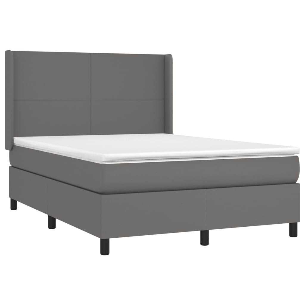 vidaXL Κρεβάτι Boxspring με Στρώμα Γκρι 140x200εκ. από Συνθετικό Δέρμα