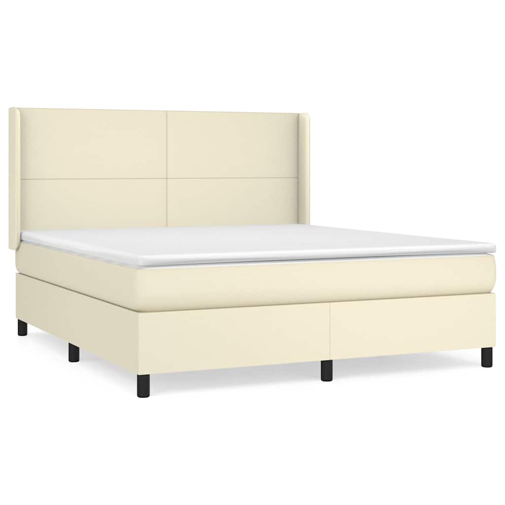 vidaXL Κρεβάτι Boxspring με Στρώμα Κρεμ 160x200εκ. από Συνθετικό Δέρμα
