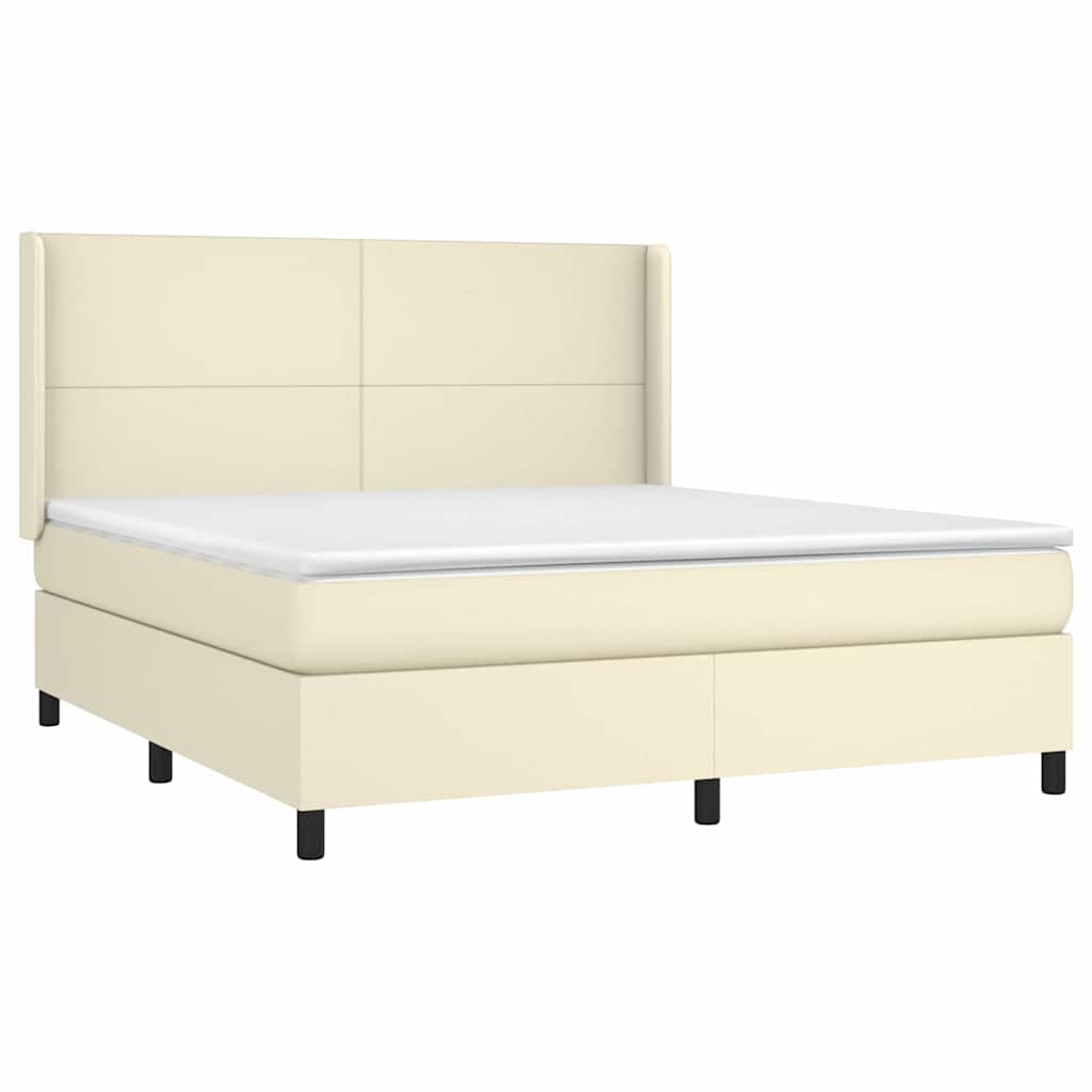 vidaXL Κρεβάτι Boxspring με Στρώμα Κρεμ 160x200εκ. από Συνθετικό Δέρμα