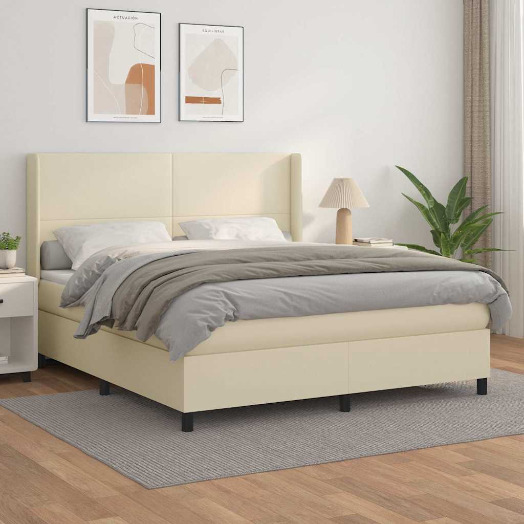 vidaXL Κρεβάτι Boxspring με Στρώμα Κρεμ 160x200εκ. από Συνθετικό Δέρμα