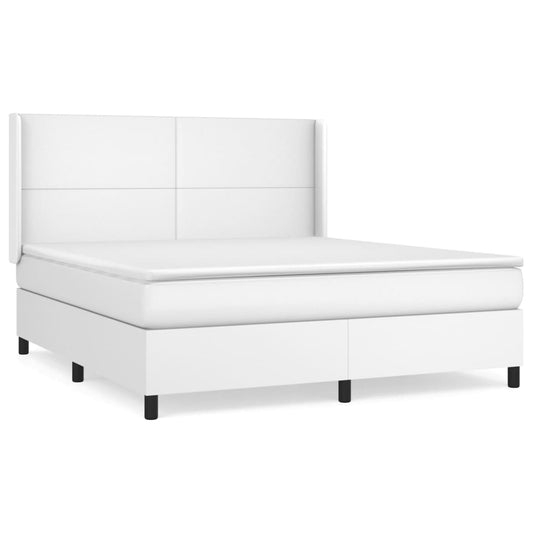 vidaXL Κρεβάτι Boxspring με Στρώμα Λευκό 180x200 εκ. Συνθετικό Δέρμα