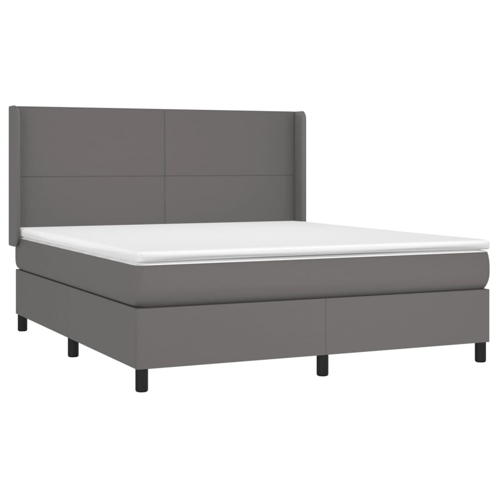 vidaXL Κρεβάτι Boxspring με Στρώμα Γκρι 180x200 εκ. Συνθετικό Δέρμα