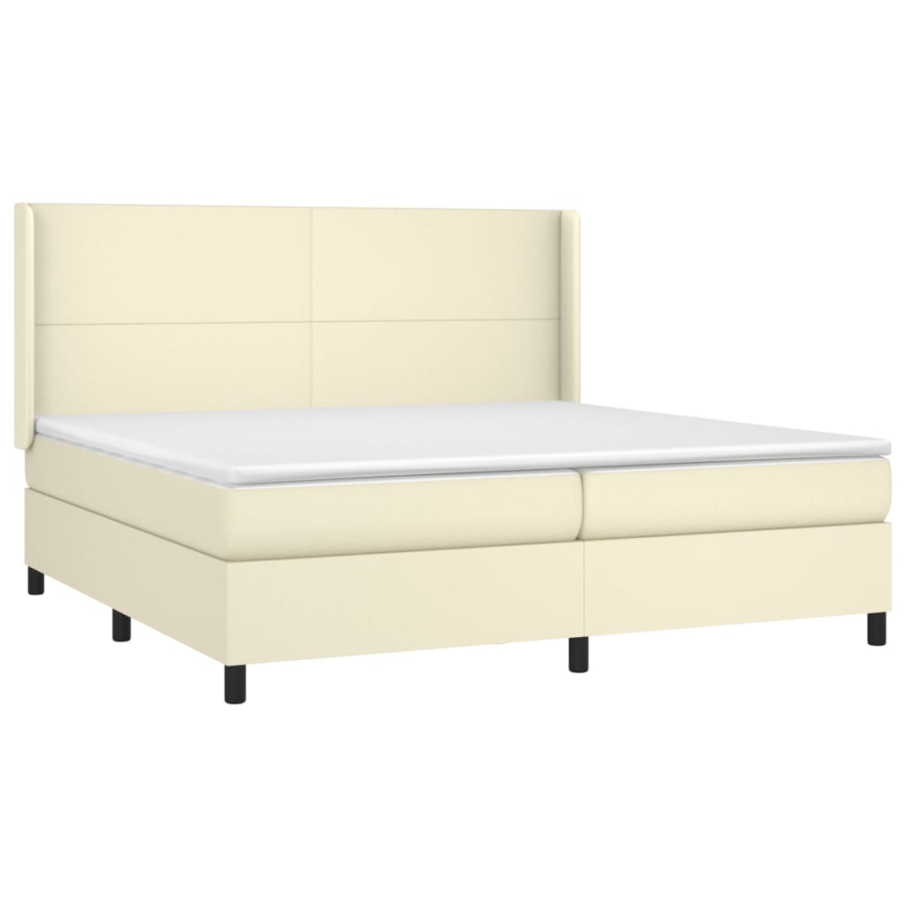 vidaXL Κρεβάτι Boxspring με Στρώμα Κρεμ 200x200 εκ. Συνθετικό Δέρμα