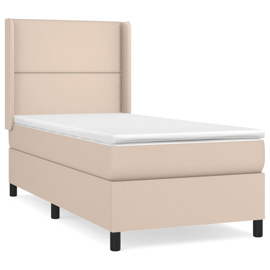 vidaXL Κρεβάτι Boxspring με Στρώμα Καπουτσίνο 90x190εκ.από Συνθ. Δέρμα