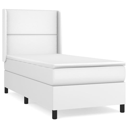 vidaXL Κρεβάτι Boxspring με Στρώμα Λευκό 100x200εκ.από Συνθετικό Δέρμα