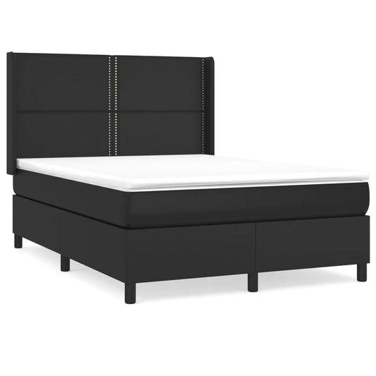 vidaXL Κρεβάτι Boxspring με Στρώμα Μαύρο 140x190εκ.από Συνθετικό Δέρμα