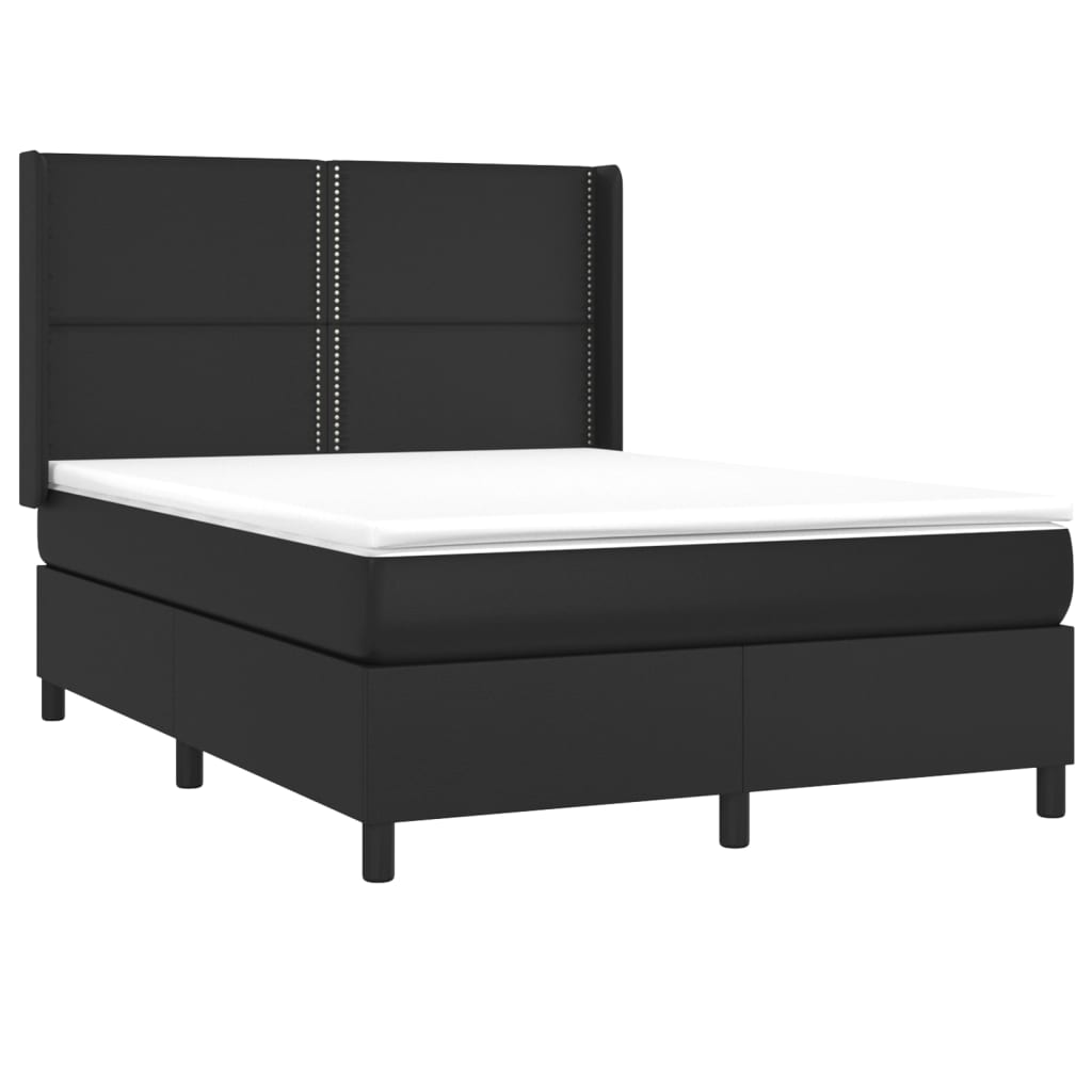 vidaXL Κρεβάτι Boxspring με Στρώμα Μαύρο 140x190εκ.από Συνθετικό Δέρμα