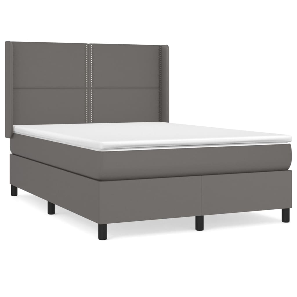 vidaXL Κρεβάτι Boxspring με Στρώμα Γκρι 140x190εκ. από Συνθετικό Δέρμα