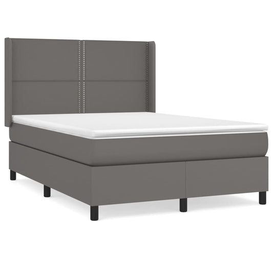 vidaXL Κρεβάτι Boxspring με Στρώμα Γκρι 140x190εκ. από Συνθετικό Δέρμα