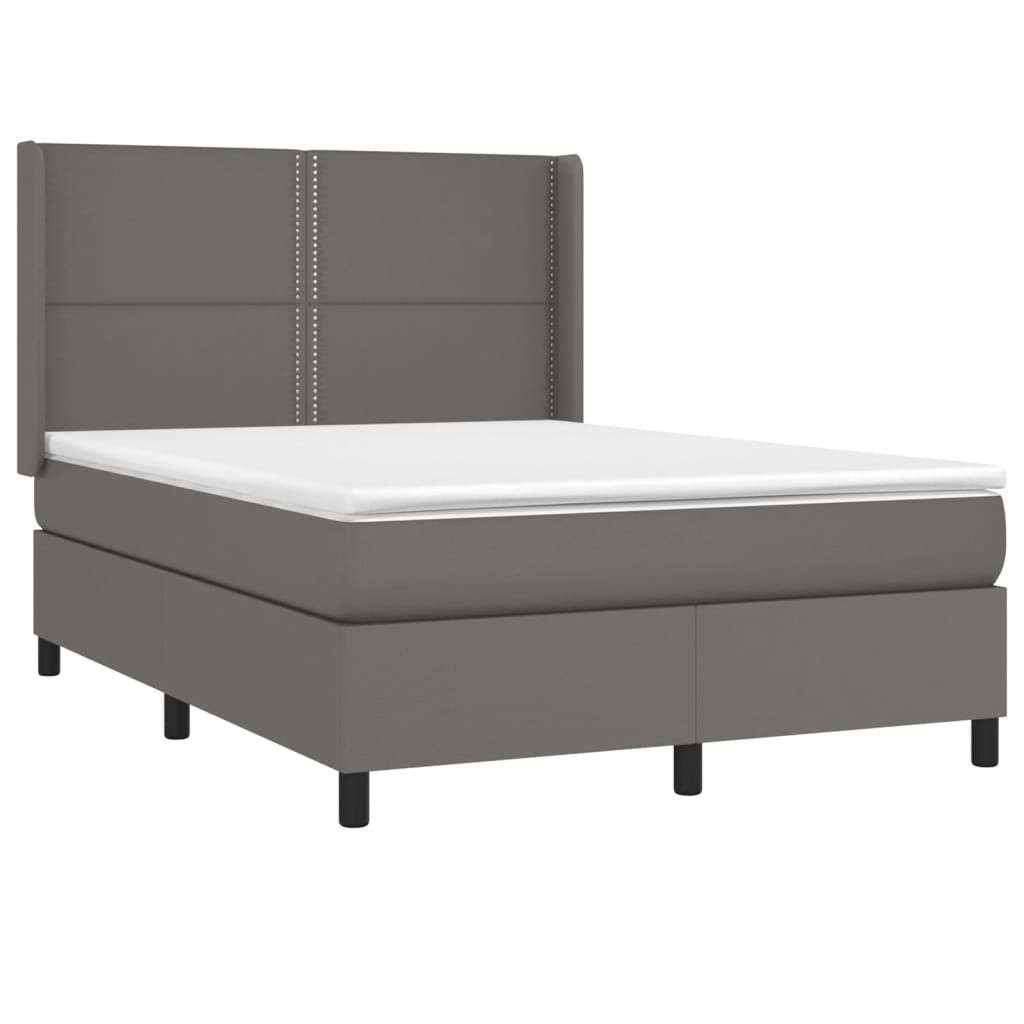 vidaXL Κρεβάτι Boxspring με Στρώμα Γκρι 140x200εκ. από Συνθετικό Δέρμα