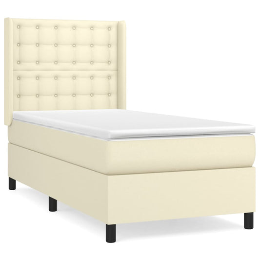 vidaXL Κρεβάτι Boxspring με Στρώμα Κρεμ 90x200 εκ. από Συνθετικό Δέρμα