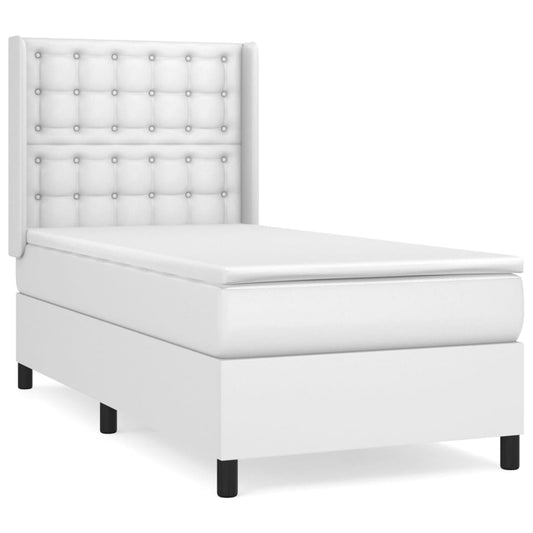 vidaXL Κρεβάτι Boxspring με Στρώμα Λευκό 100x200εκ.από Συνθετικό Δέρμα