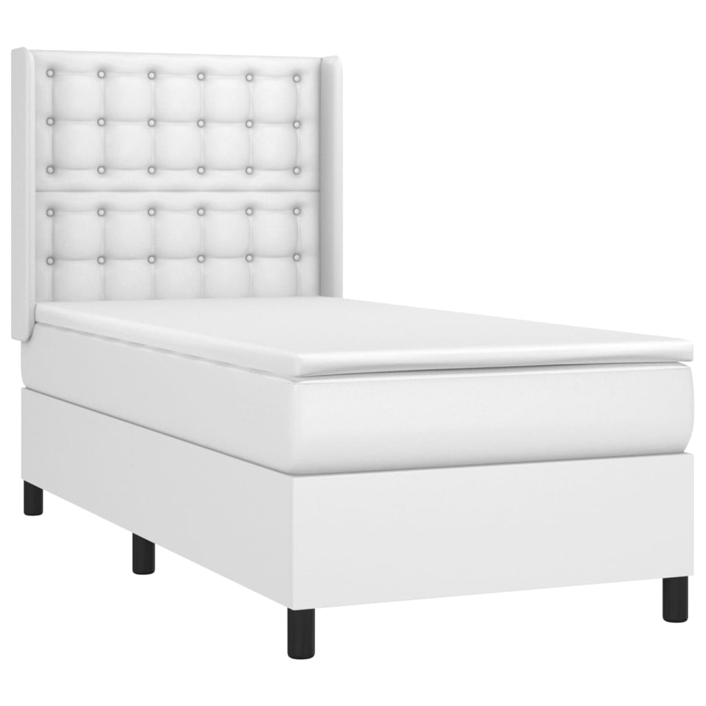 vidaXL Κρεβάτι Boxspring με Στρώμα Λευκό 100x200εκ.από Συνθετικό Δέρμα