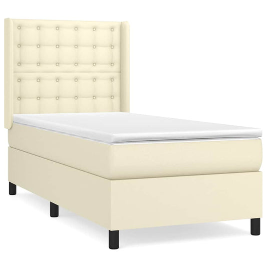 vidaXL Κρεβάτι Boxspring με Στρώμα Κρεμ 100x200εκ. από Συνθετικό Δέρμα
