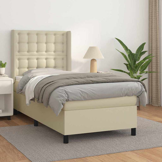 vidaXL Κρεβάτι Boxspring με Στρώμα Κρεμ 100x200εκ. από Συνθετικό Δέρμα