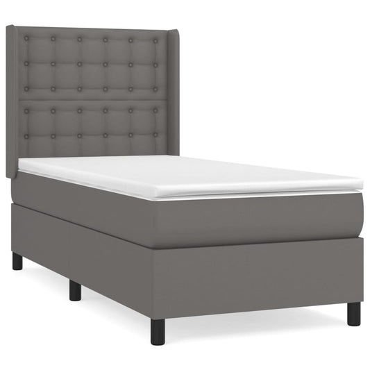 vidaXL Κρεβάτι Boxspring με Στρώμα Γκρι 100x200εκ. από Συνθετικό Δέρμα