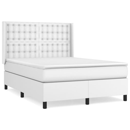 vidaXL Κρεβάτι Boxspring με Στρώμα Λευκό 140x190εκ.από Συνθετικό Δέρμα