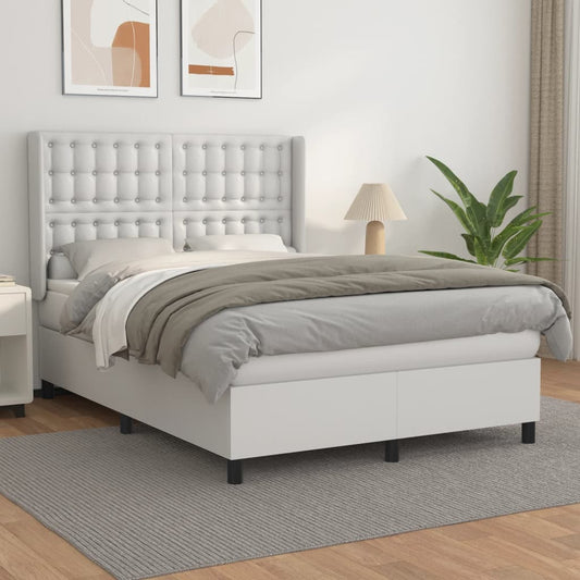 vidaXL Κρεβάτι Boxspring με Στρώμα Λευκό 140x190εκ.από Συνθετικό Δέρμα