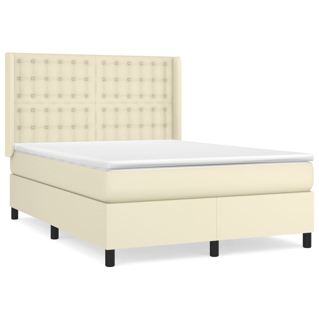 vidaXL Κρεβάτι Boxspring με Στρώμα Κρεμ 140x200εκ. από Συνθετικό Δέρμα