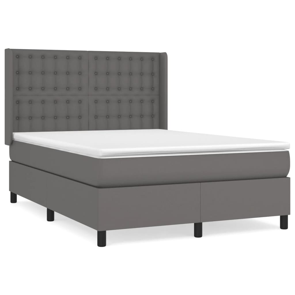 vidaXL Κρεβάτι Boxspring με Στρώμα Γκρι 140x200εκ. από Συνθετικό Δέρμα
