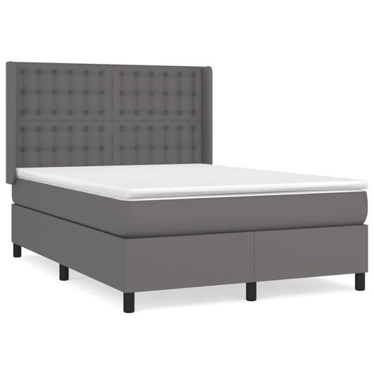 vidaXL Κρεβάτι Boxspring με Στρώμα Γκρι 140x200εκ. από Συνθετικό Δέρμα