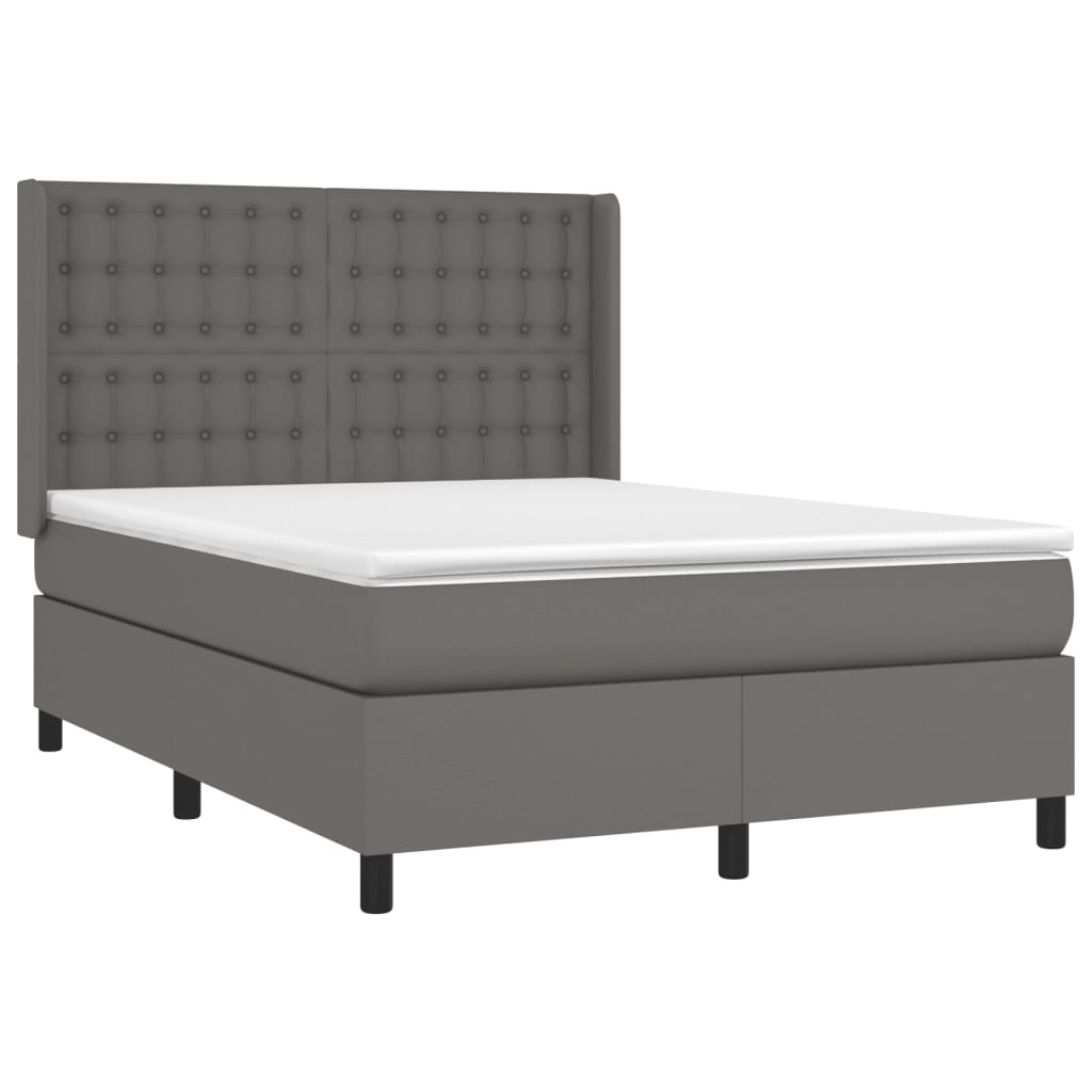vidaXL Κρεβάτι Boxspring με Στρώμα Γκρι 140x200εκ. από Συνθετικό Δέρμα