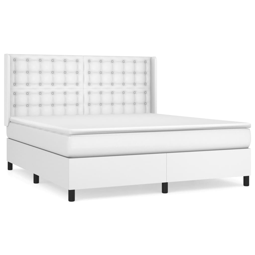 vidaXL Κρεβάτι Boxspring με Στρώμα Λευκό 160x200εκ.από Συνθετικό Δέρμα